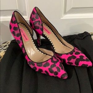 Betsey Johnson Pink and Black Pony Hair Heels